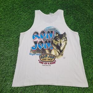 VTG 90s Ron Jon "Night Wolf" Tank Top Mens L Surfwear Cocoa Beach